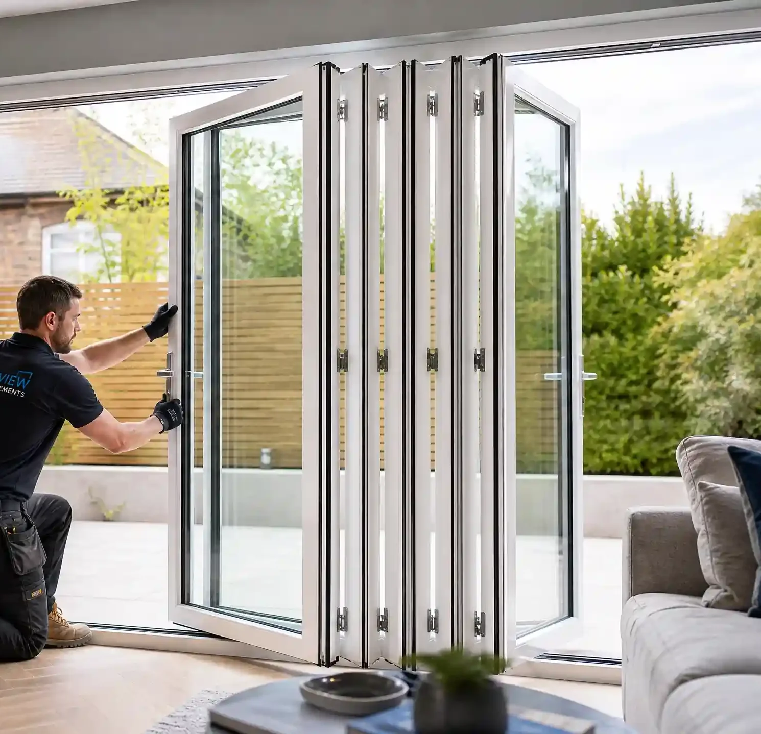 Professional bifold door repairs in Surrey fixing damaged rollers, tracks, locks, and misaligned bifold doors.